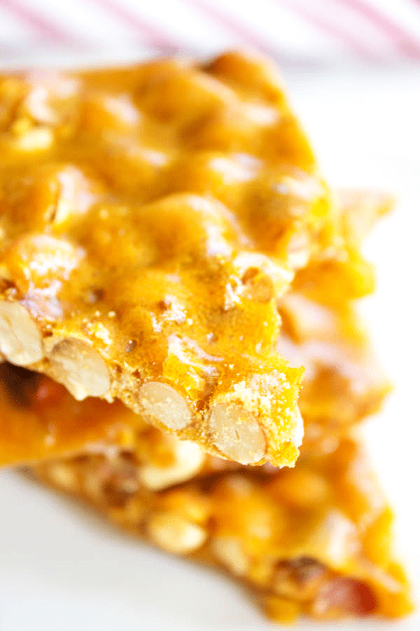 close-up shot of a piece of brittle.