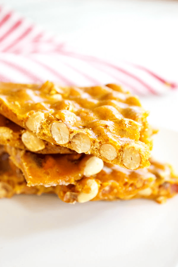 photo of a stack of grandma's peanut brittle.