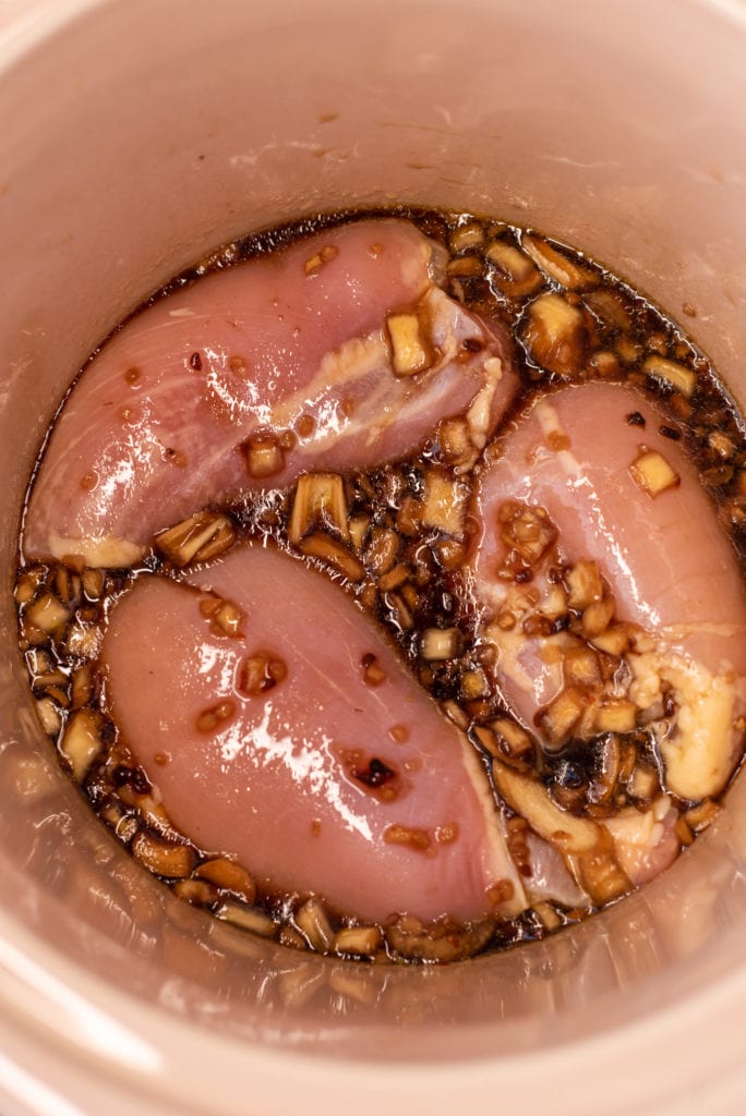 overhead photo of the ingredients in the slow cooker