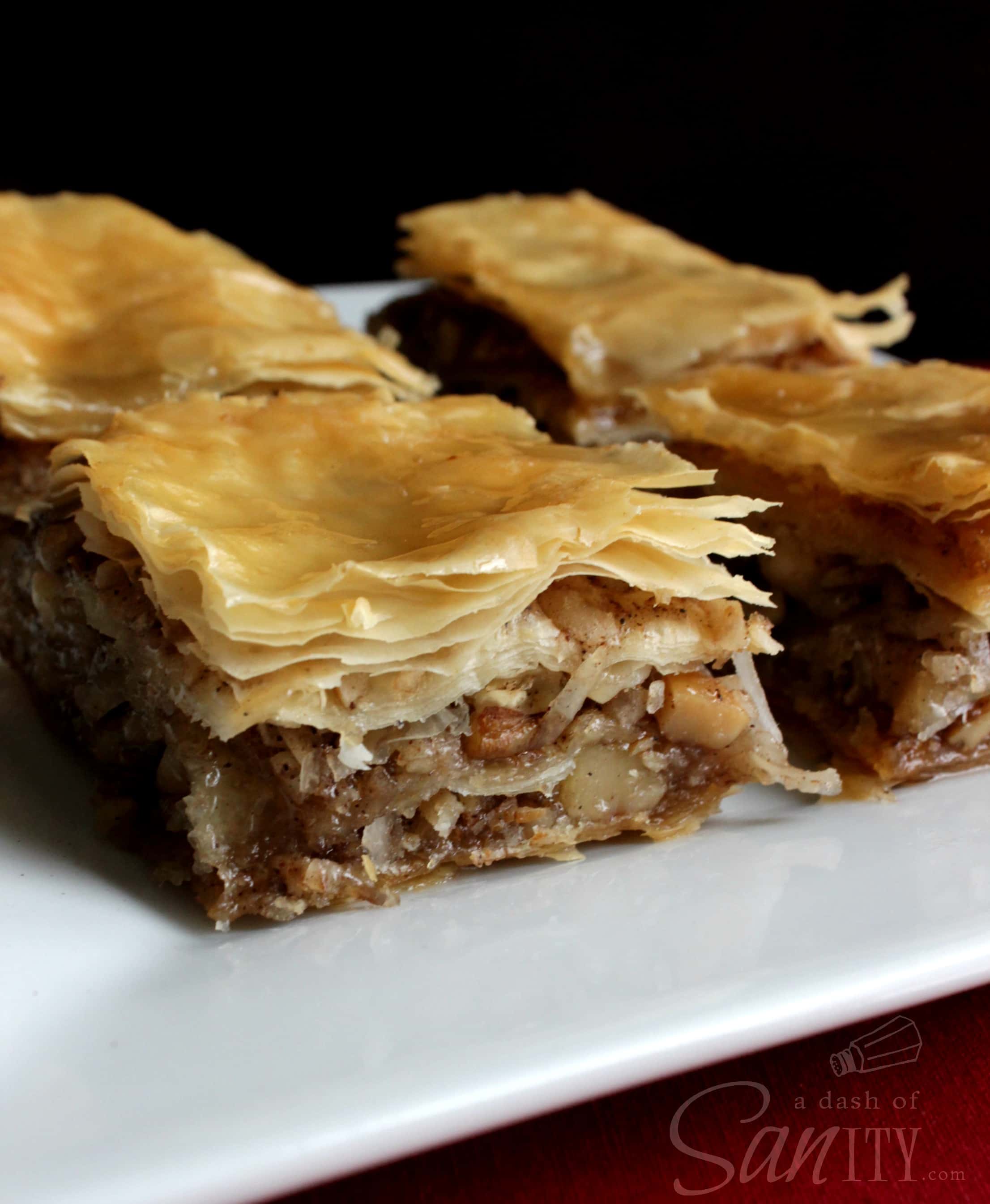 Nutty Baklava squares served on a plate