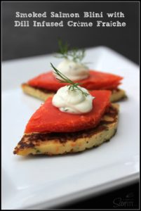 Homemade Blinis with Smoked Sockeye Salmon and Dill Infused Crème Fraîche