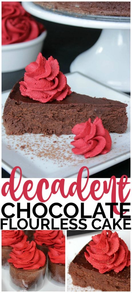 Decadent Chocolate Flourless Cake with Red Velvet Mousse pinterest image