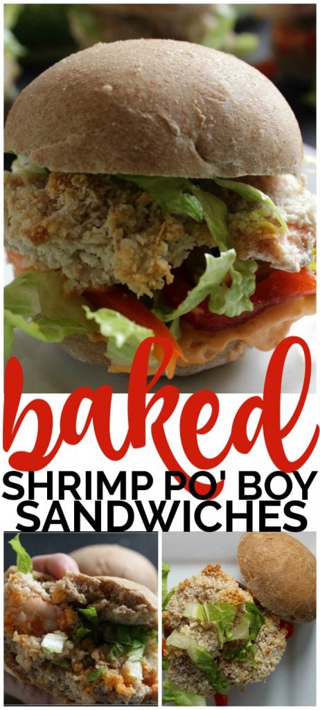 Baked Shrimp Po’ Boy Sandwiches with Spicy Mayo pinterest image