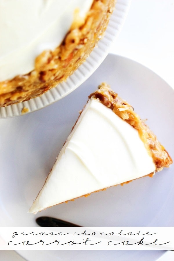photo of a slice of german chocolate carrot cake