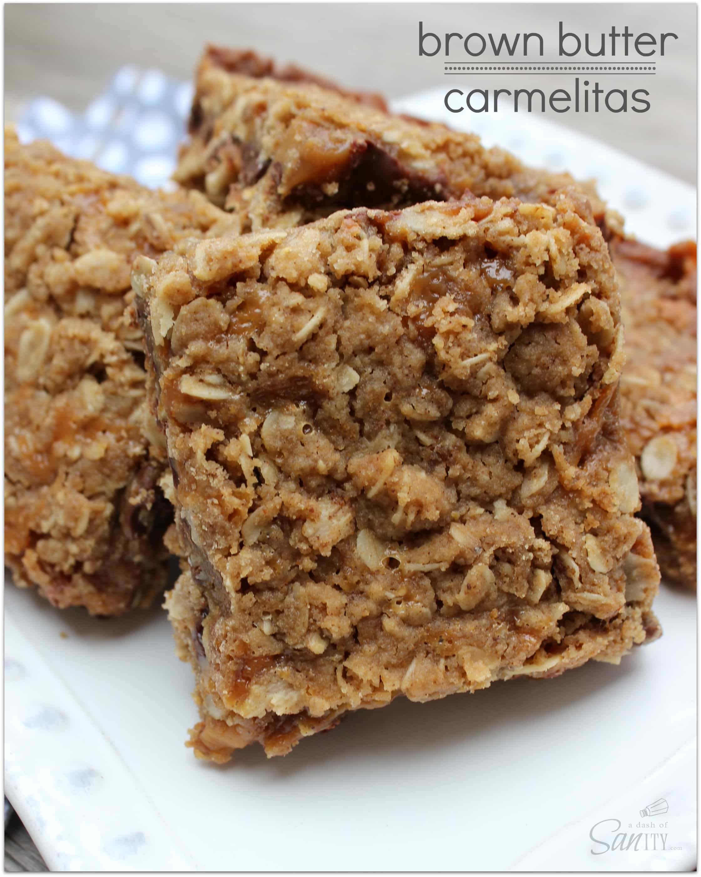These Brown Butter Carmelitas are a brown butter oatmeal cookie bar with a smooth and creamy chocolate caramel center. A treat you just can't resist. Brown Butter Carmelitas