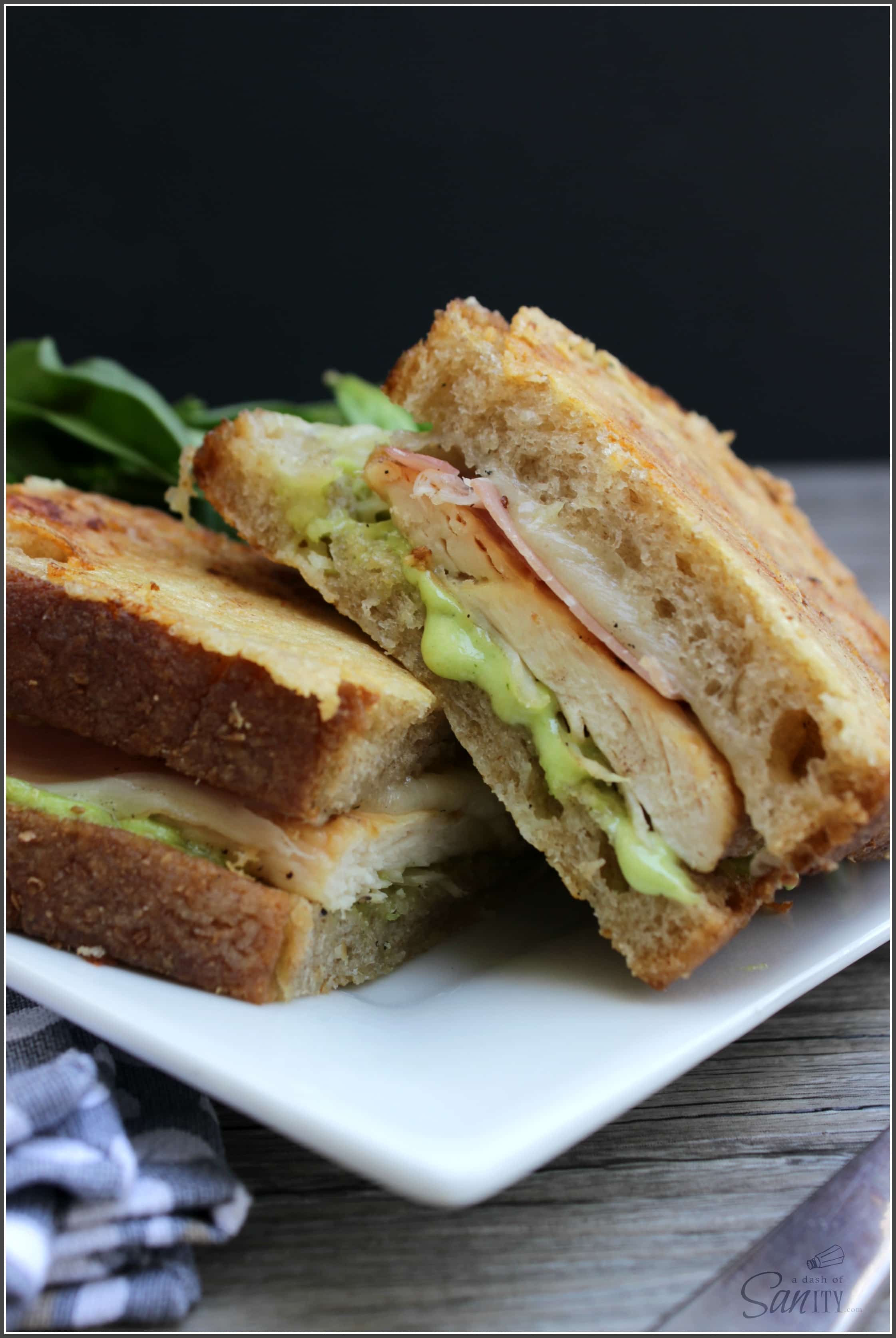 Grilled Chicken Carbonara Sandwich - delicious layers of flavors with homemade garlic aioli, pancetta, grilled chicken, and parmesan-crusted bread!