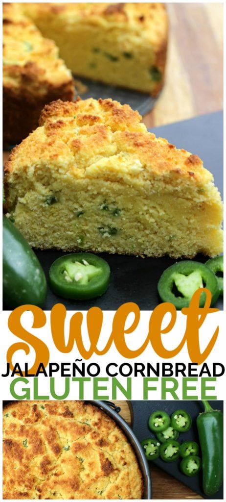 Gluten-Free Sweet Jalapeño Cornbread made with coconut flour and fresh jalapeno is a sweet bread with a hint of spice that everyone will enjoy. Gluten-Free Sweet Jalapeño Cornbread pinterest image