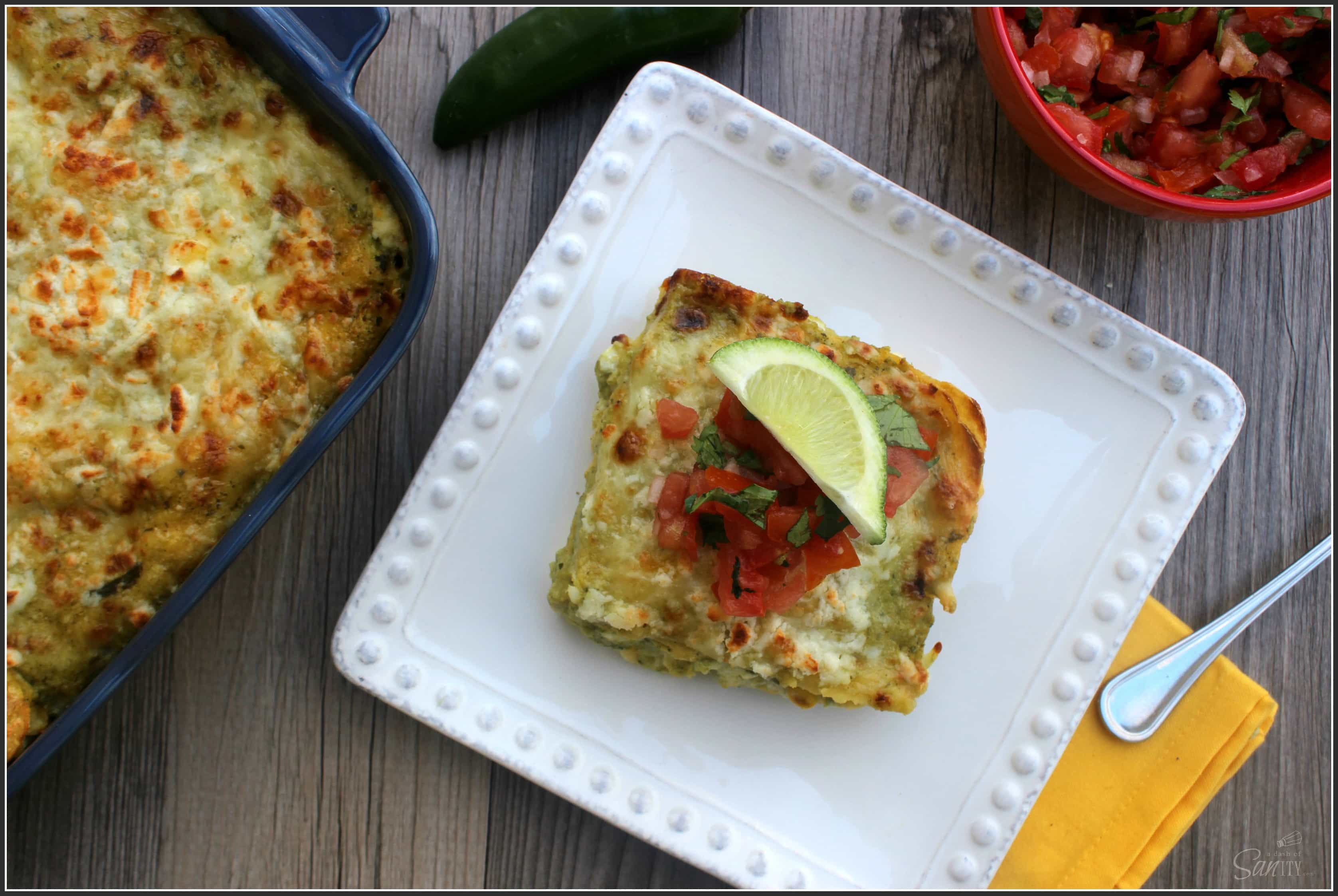 Roasted Corn Lasagna with Roasted Poblano & Jalapeno Sauce makes for a delicious new take on Mexican lasagna, that is naturally gluten-free. Roasted Corn Lasagna with Roasted Poblano & Jalapeno Sauce