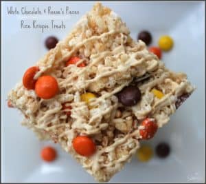 White Chocolate & Reese’s Pieces Rice Krispie Treats