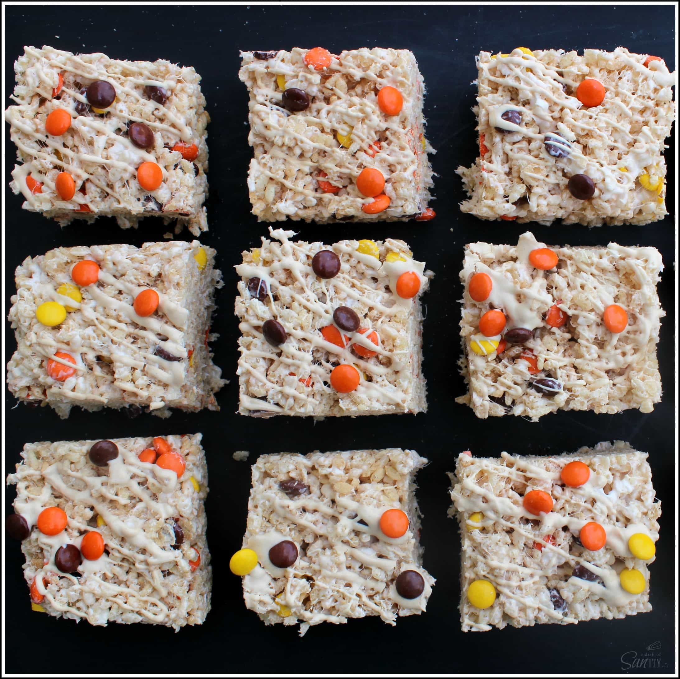 White Chocolate Reese's Pieces Rice Krispies Treats - white chocolate, Reese’s Pieces, and a gooey marshmallow treat melded into one of the finest snacks. White Chocolate Reese's Pieces Rice Krispies Treats - white chocolate, Reese’s Pieces, and a gooey marshmallow treat melded into one of the finest snacks.