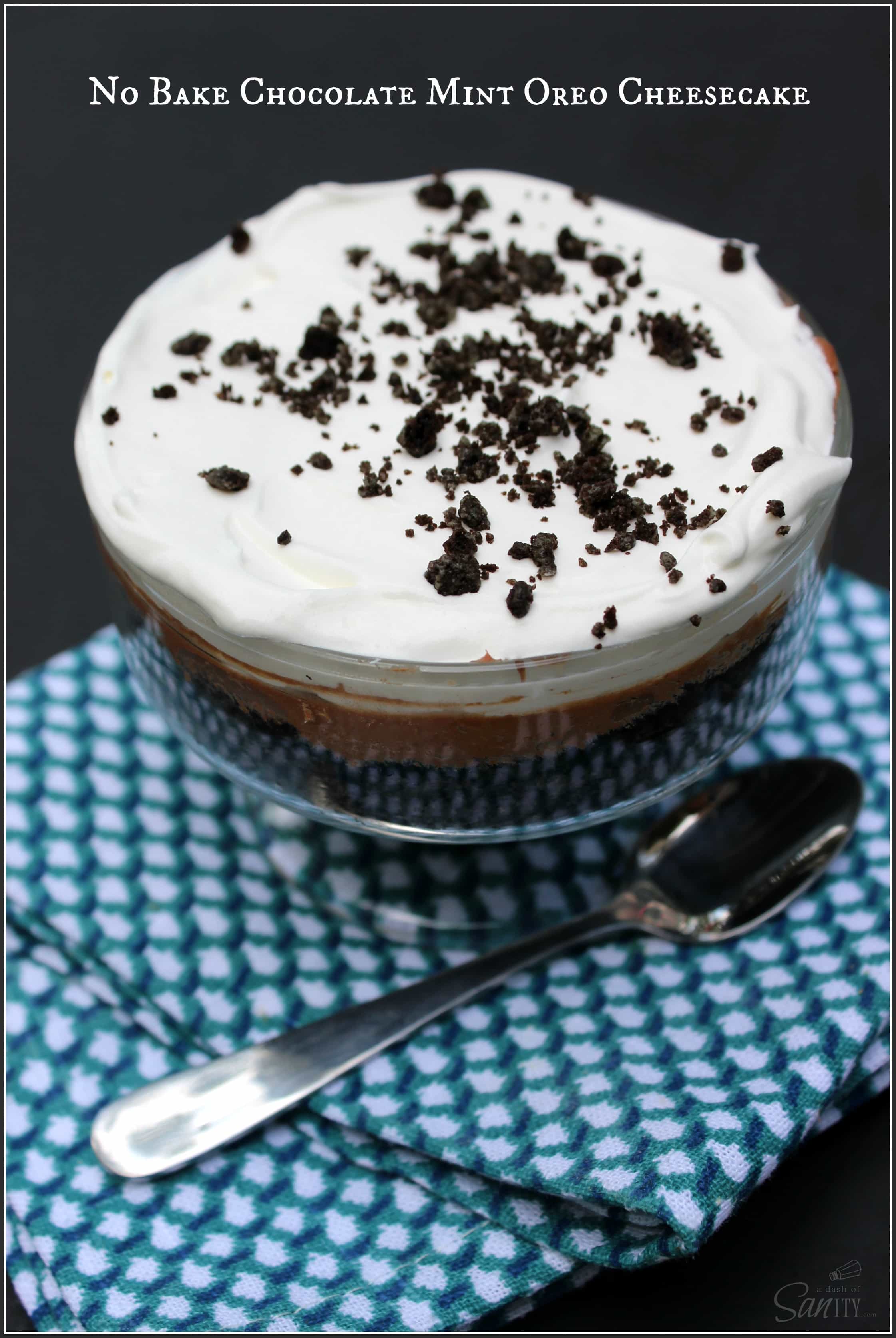 No Bake Chocolate Mint Oreo Cheesecake