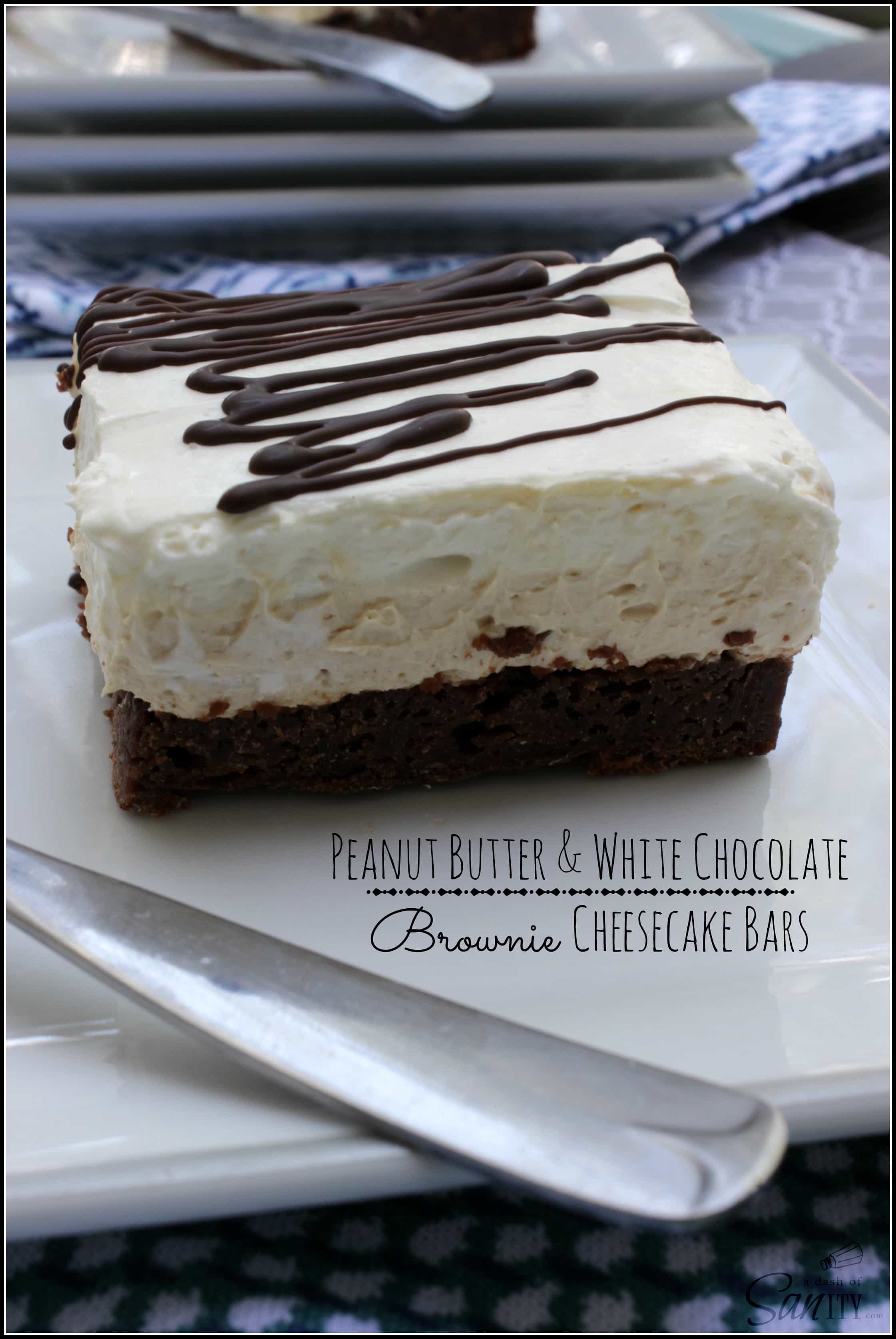 Peanut Butter & White Chocolate Brownie Cheesecake Bars