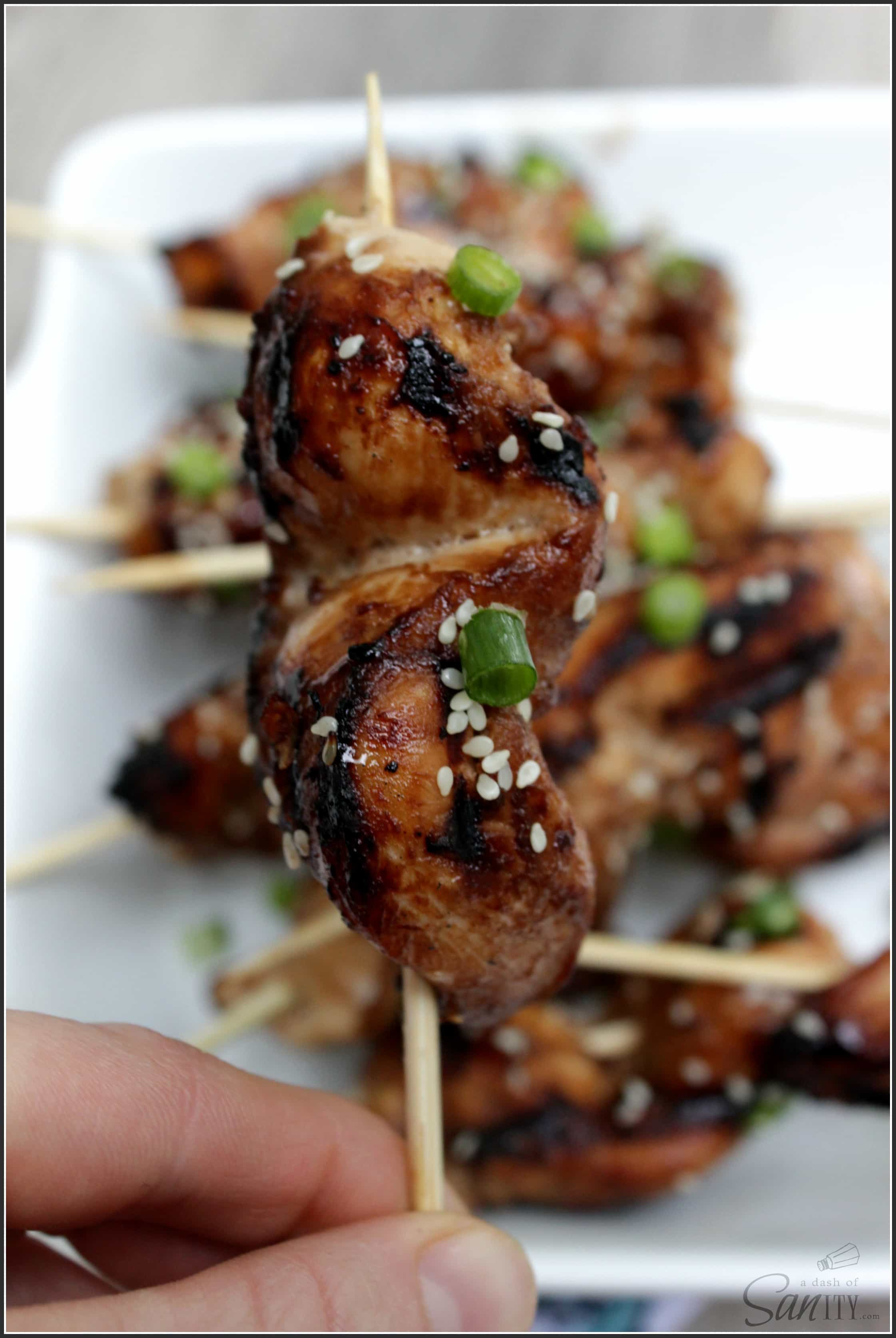 Grilled Sesame Chicken Kabobs are a fun & healthier version of our favorite Chinese take out chicken recipe. Easy, delicious, and juicy chicken. Grilled Sesame Chicken Kabobs are a fun & healthier version of our favorite Chinese take out chicken recipe. Easy, delicious, and juicy chicken.