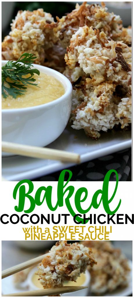 Baked Coconut Chicken with Sweet Chili Pineapple Sauce pinterest image