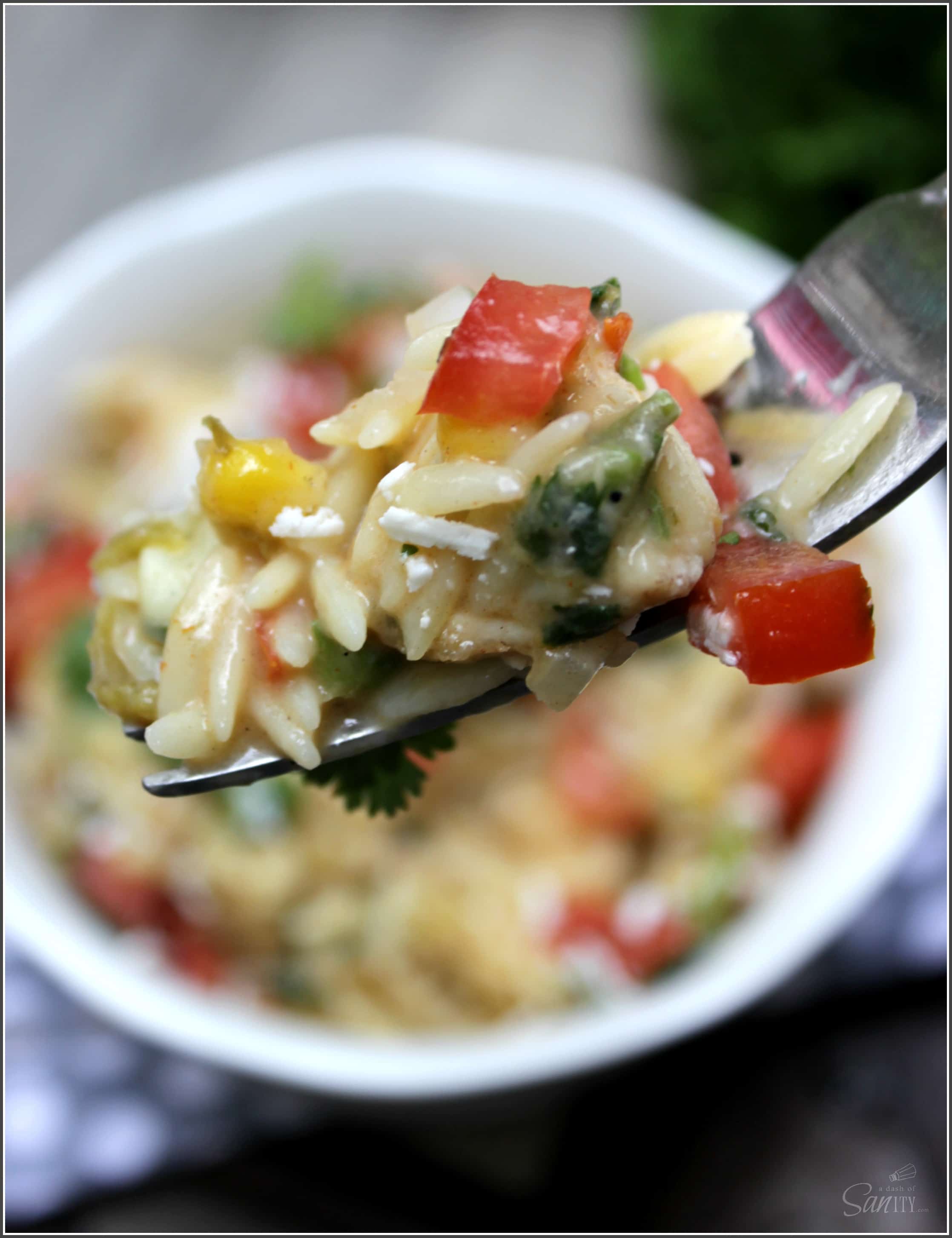 Creamy Chicken Mexican Pasta Bake is made with fresh vegetables, herbs, and chicken- making this a flavorful dish with Mexican flavor.