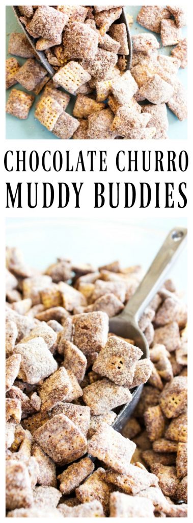 CHOCOLATE CHURRO MUDDY BUDDIES - a collision of your classic Muddy Buddies & churros making the best cinnamon & sugar bite sized treat.