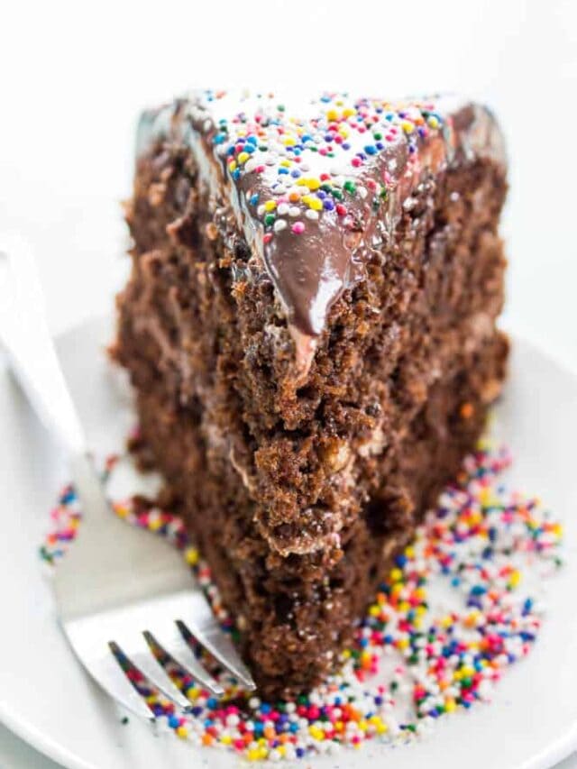 slice of chocolate cake with sprinkles
