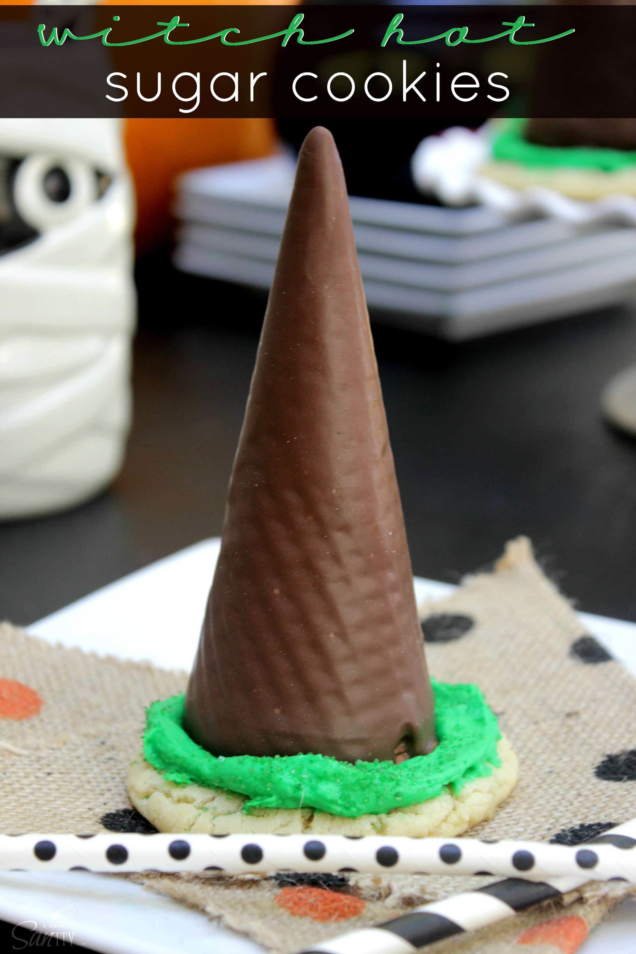 Transform your Halloween party into a "witchy" celebration with these delicious and cute Witch Hat Sugar Cookies. They are so easy and fun to make!