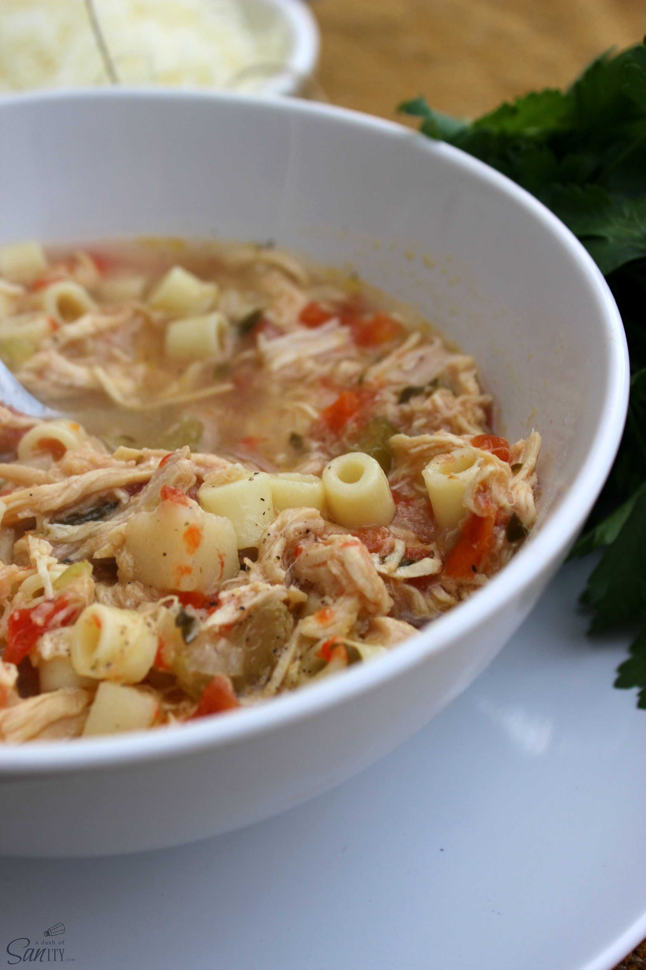 This Slow Cooker Sicilian Chicken Soup cooks all day; with a peppery broth, fresh vegetables, and tender chicken, this is comfort served in a bowl.