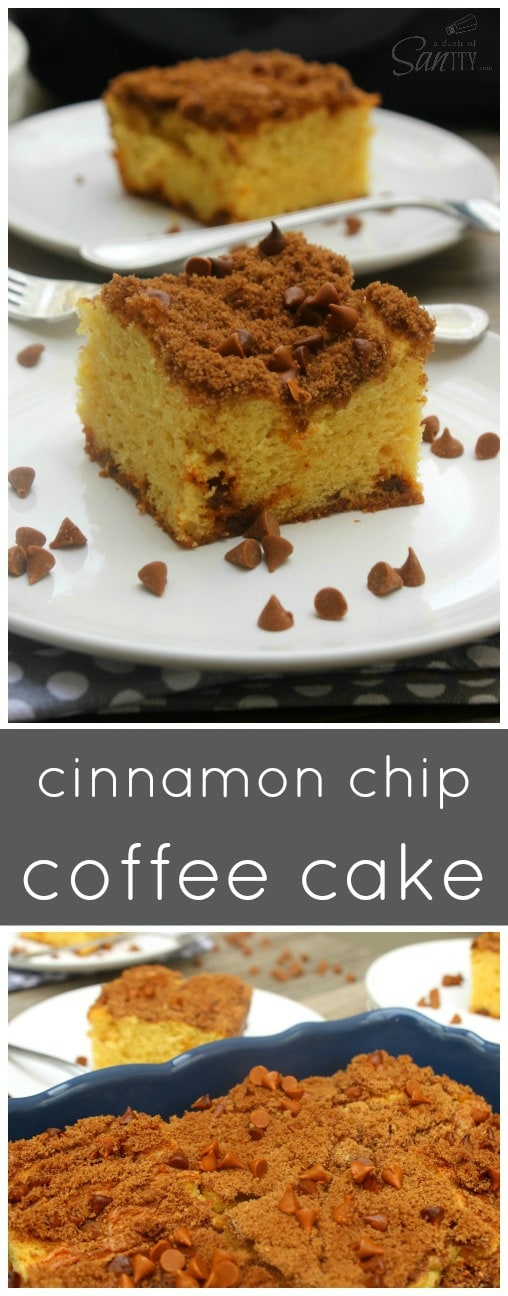 This Cinnamon Chip Coffee Cake is a classic delicious coffee cake with a cinnamon chip crumb topping. It makes a great morning treat or an afternoon snack. Cinnamon Chip Coffee Cake