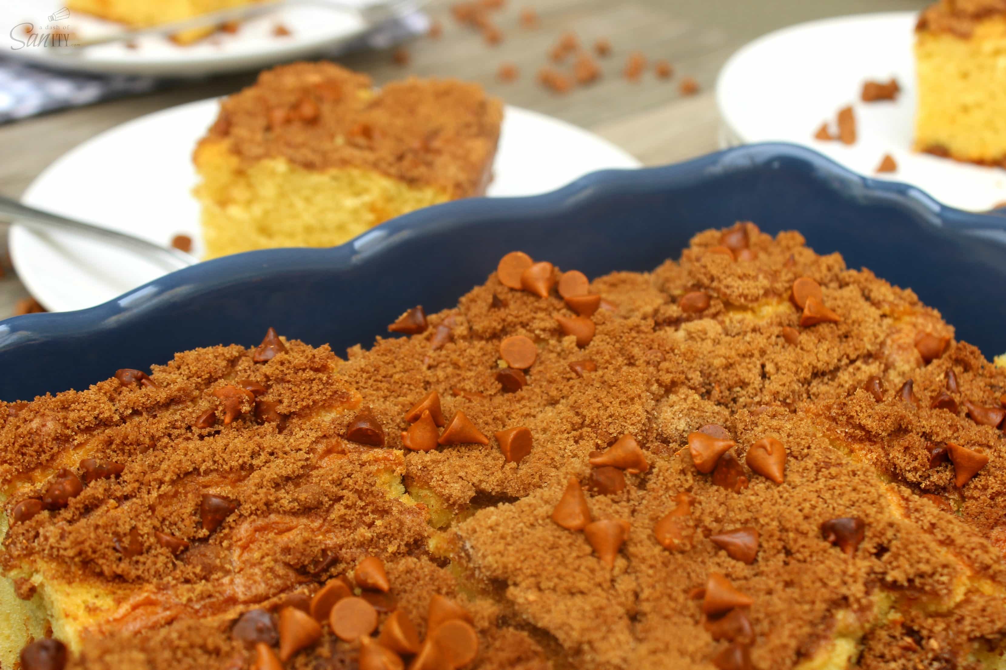 This Cinnamon Chip Coffee Cake is a classic delicious coffee cake with a cinnamon chip crumb topping. It makes a great morning treat or an afternoon snack. This Cinnamon Chip Coffee Cake is a classic delicious coffee cake with a cinnamon chip crumb topping. It makes a great morning treat or an afternoon snack.
