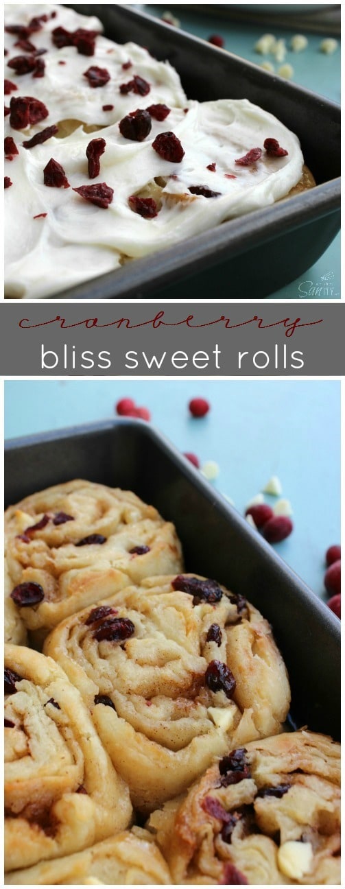 Cranberry Bliss Sweet Rolls are cinnamon sweet rolls topped with cream cheese icing & tart dried cranberries, adding a little bliss to your holiday season. Cranberry Bliss Sweet Rolls