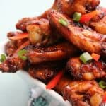 close-up shot of asian sticky wings.