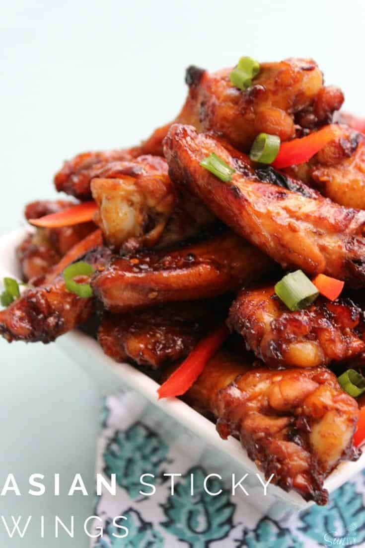close-up shot of asian sticky wings.