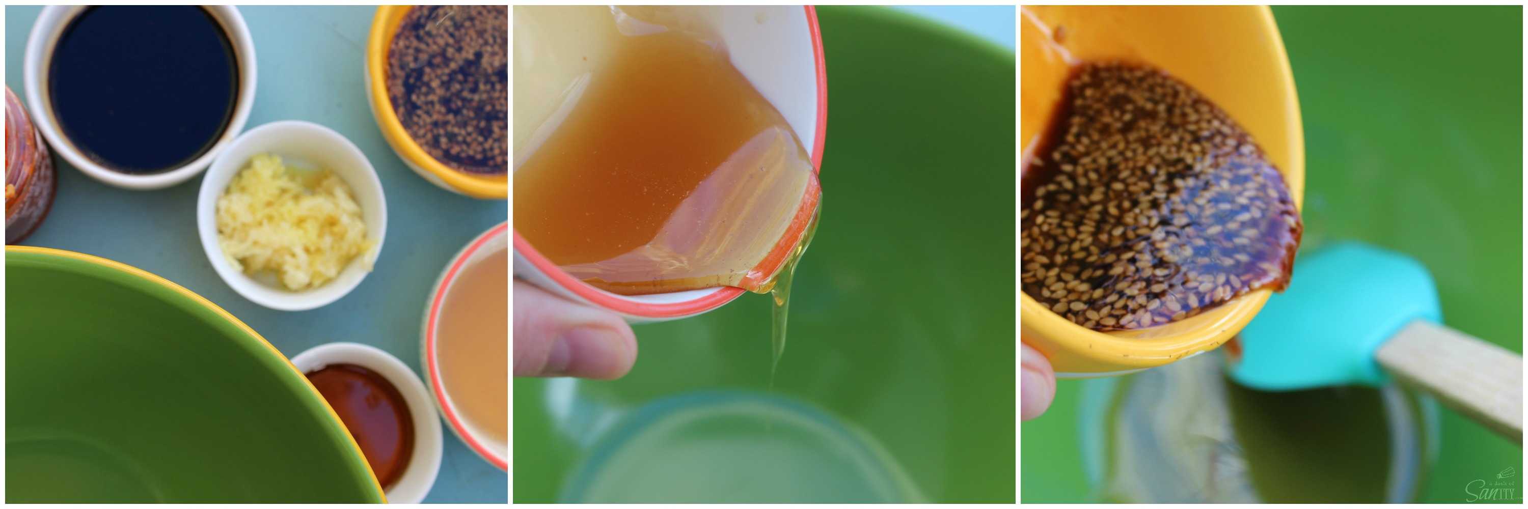 Three photos showing how to make the sauce.