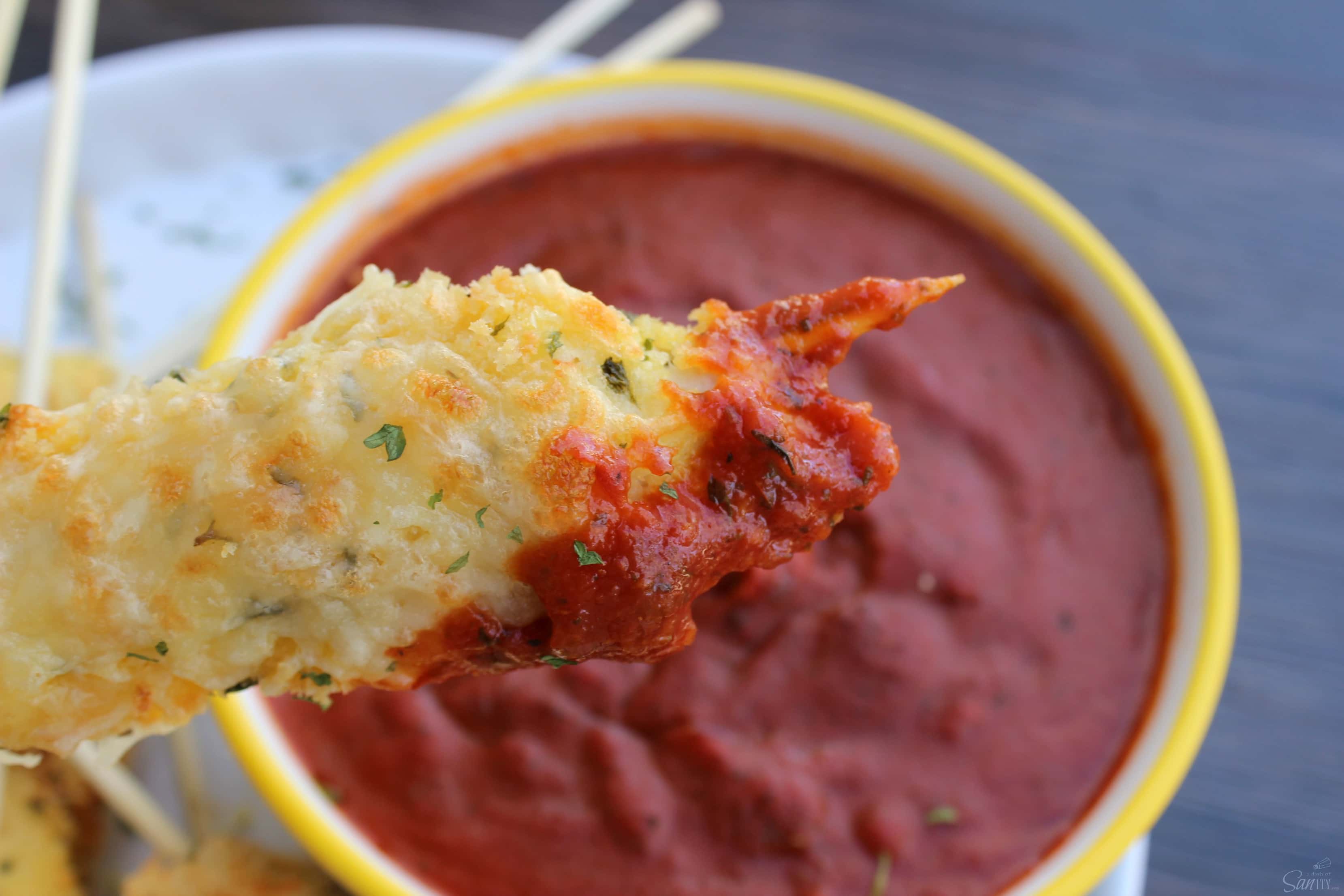 These Baked Chicken Parmesan Sticks are simple, easy, and best of all, baked! Coated in crisp panko crumbs & parmesan cheese, these make a delicious meal.