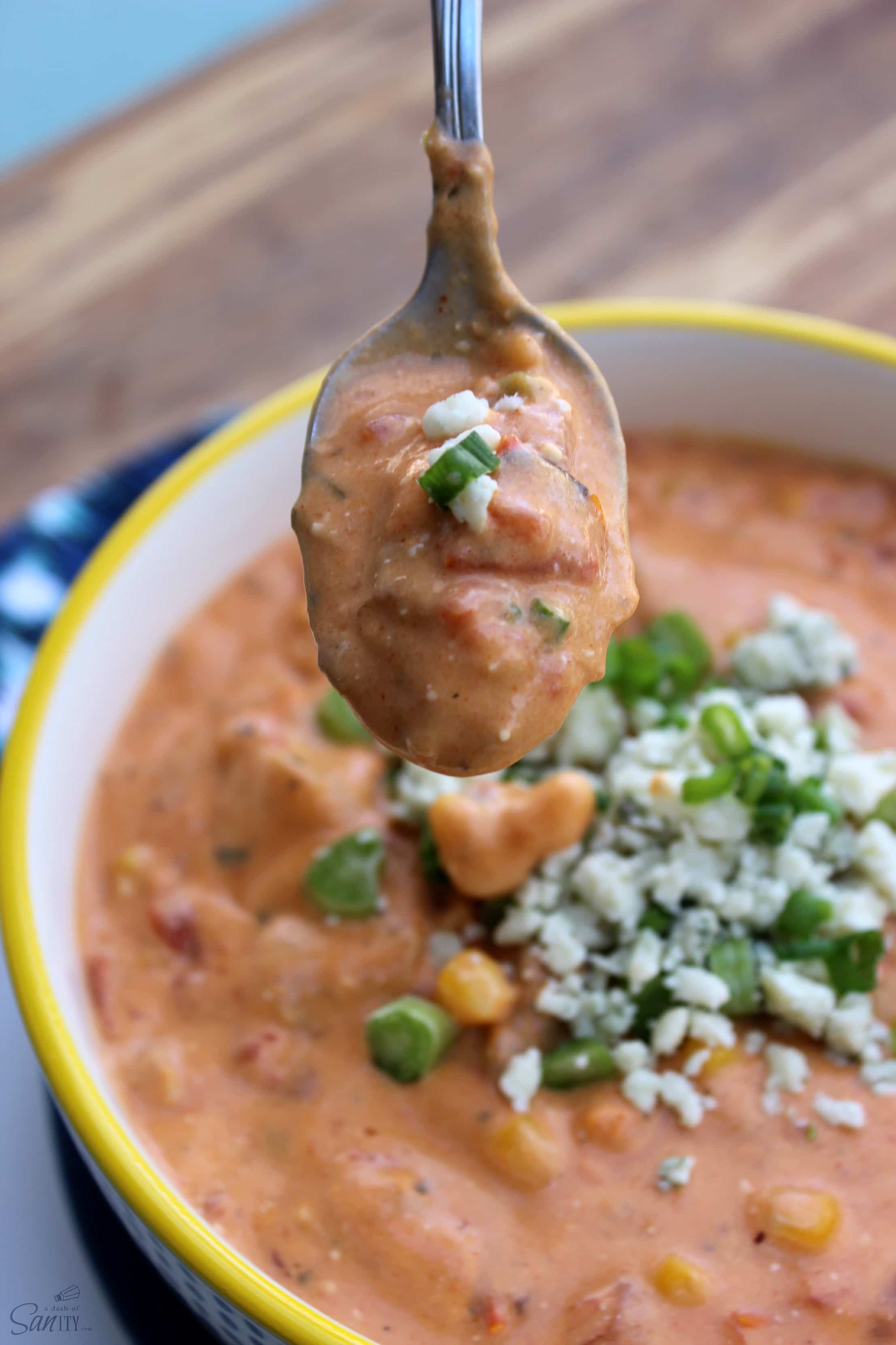 This Creamy Buffalo Chicken Soup is like eating buffalo wild wings but with a spoon and no messy fingers! An easy low-carb recipe ready in under 45 minutes.