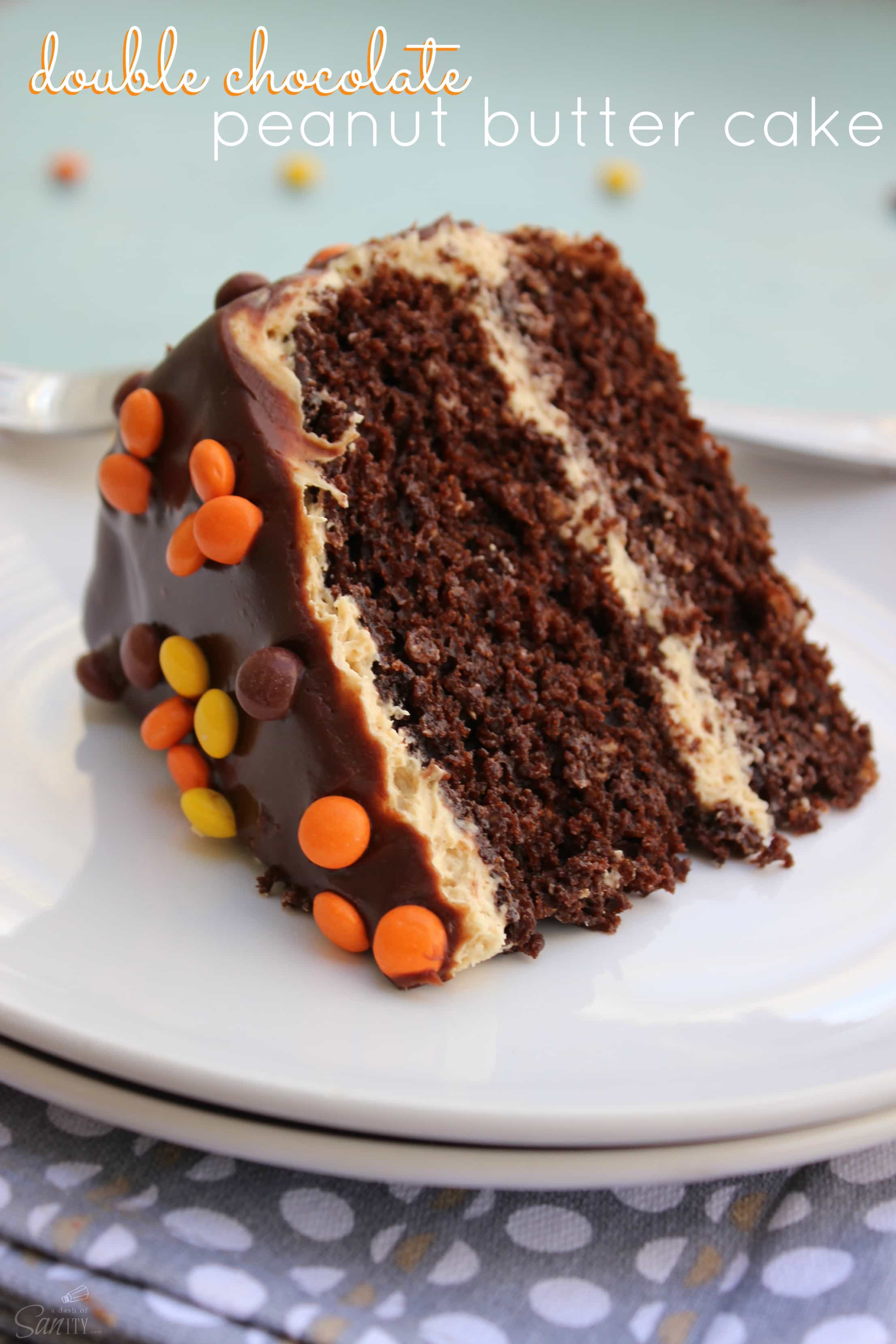 Double Chocolate Peanut Butter Cake is the ultimate birthday cake. Moist chocolate cake with a peanut butter buttercream, topped off with chocolate ganache.