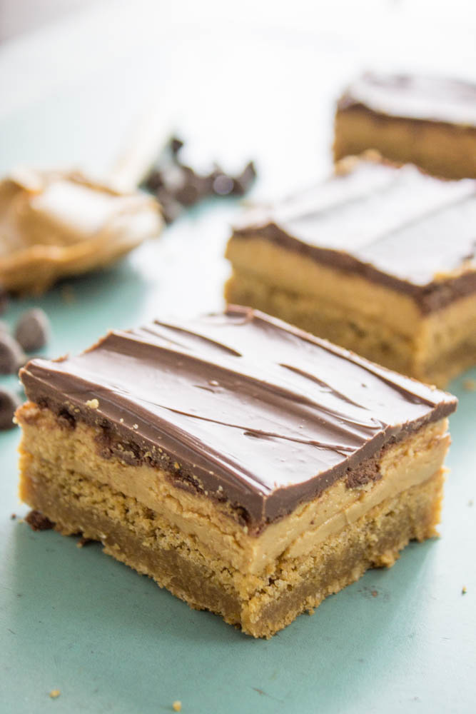 up close photo of Tagalong Blondies squares on counter