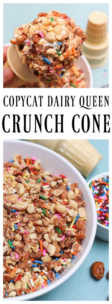 COPYCAT DAIRY QUEEN CRUNCH CONE aka "Crunch Coat" recipe is the best ice cream topping you will ever have, ever! Okay well maybe a close second to hot fudge, so why not just make both. COPYCAT DAIRY QUEEN CRUNCH CONE with ice cream cone and dairy queen topping