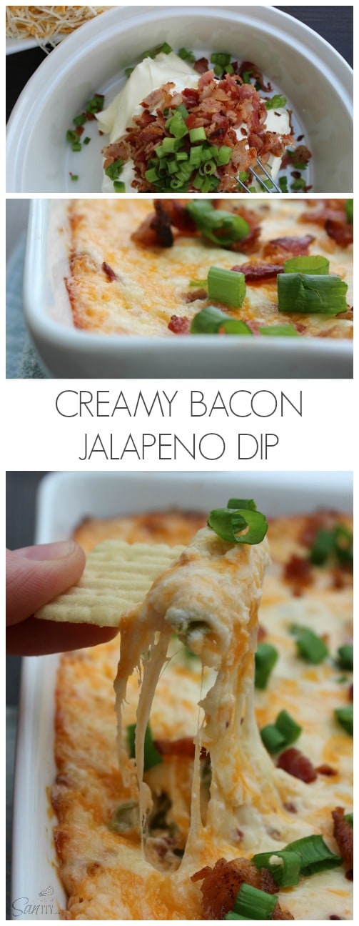 Creamy Bacon Jalapeno Dip takes all of the ingredients from our favorite jalapeno poppers and combines them into a creamy, cheesy, and easy to prepare dip. Creamy Bacon Jalapeno Dip