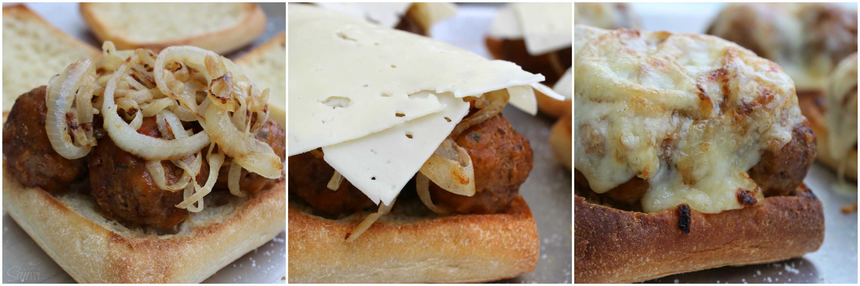 These French Onion Meatball Sandwiches are a cheesy onion-filled sandwich with meatballs. A delicious twist on French Onion Soup, a favorite classic.