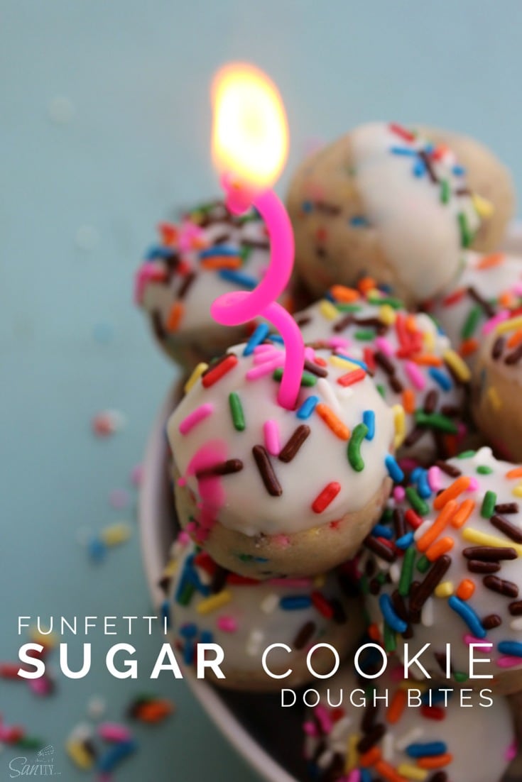 These Funfetti Sugar Cookie Dough Bites are eggless sugar cookie dough bites with funfetti sprinkles. Your cookie dough eating just became even more fun!
