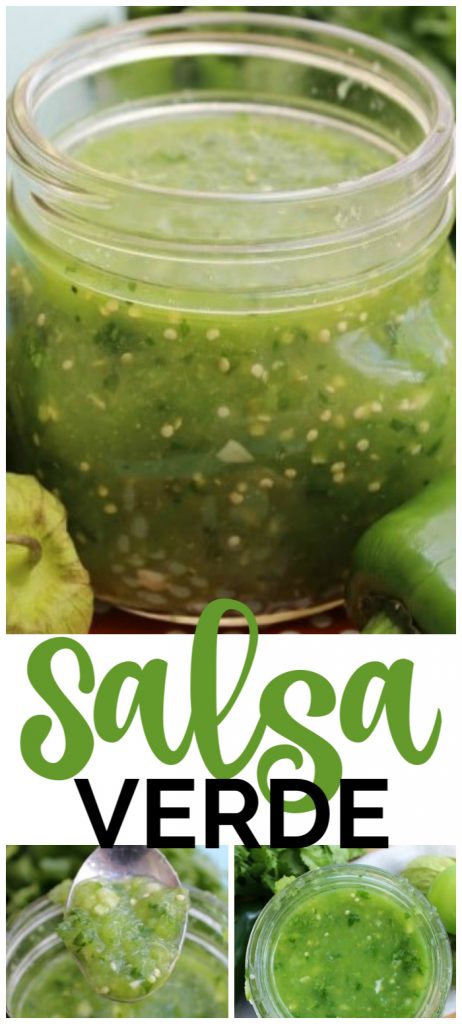 This Salsa Verde is an authentic Mexican salsa with fresh & fabulous flavors. With tomatillos, cilantro, and peppers, this salsa can be ready in 5 minutes. Salsa Verde pinterest image