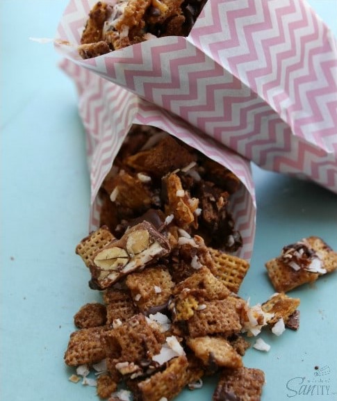 This Sweet & Salty Caramel Snack Mix is made with caramel, SNICKERS®, toasted coconut, chocolate & more caramel. This snack is seriously addicting. This Sweet & Salty Caramel Snack Mix is made with caramel, SNICKERS®, toasted coconut, chocolate & more caramel. This snack is seriously addicting.