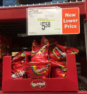 Skittles Popcorn is so easy to make & fun to eat. This enjoyable fruit flavored popcorn will be a fan favorite. Dunk the rainbow, Taste the rainbow. skittles on shelf