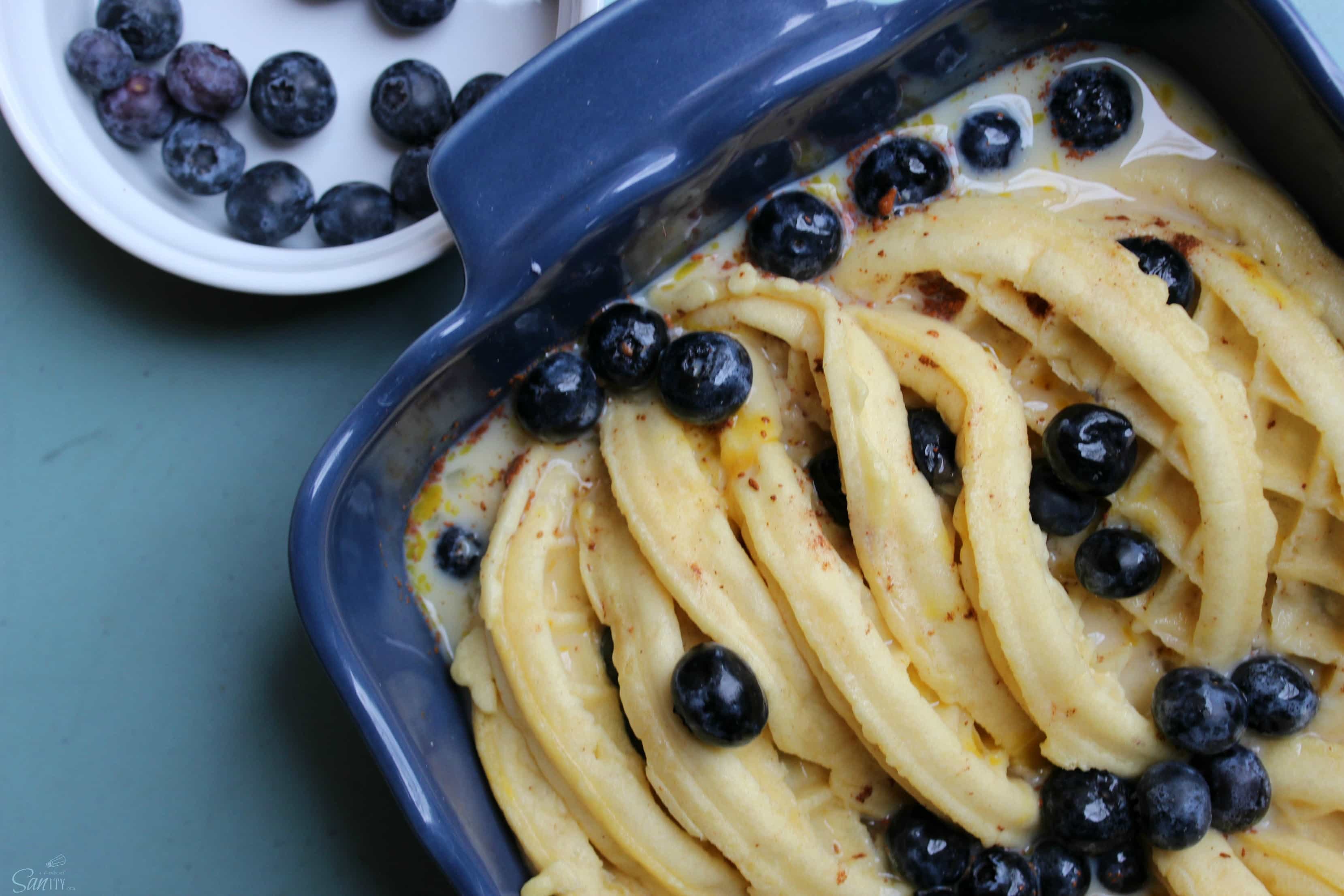 Prepare this Overnight Blueberry Waffle Bake the night before, bake in the morning, and wake up your family with this easy, delicious breakfast bake.