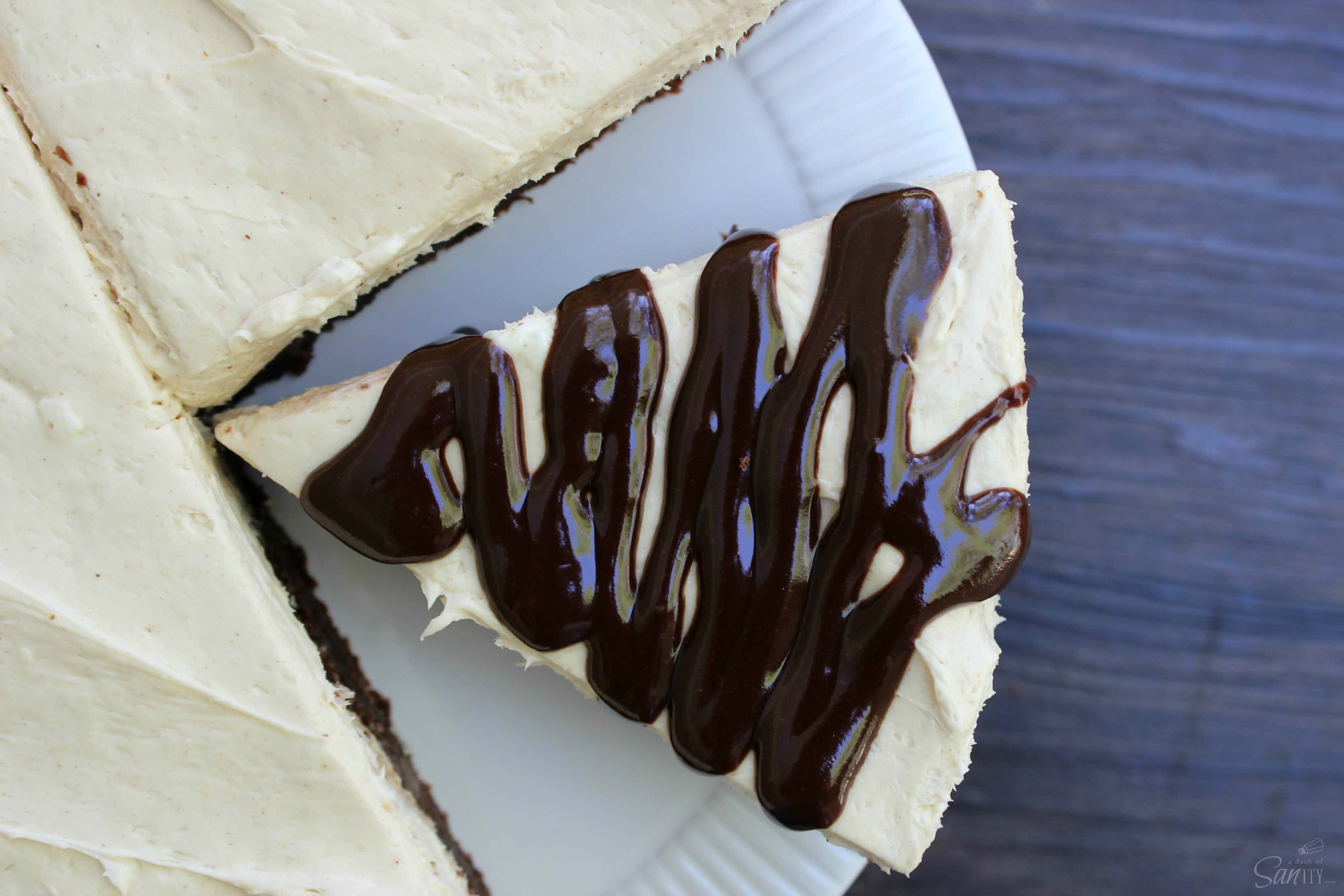 Peanut Butter Brownie No-Bake Cheesecake is chocolate and peanut butter lover’s dream come true, topped off with my 10-minute Peanut Butter Hot Fudge Sauce. Peanut Butter Brownie No-Bake Cheesecake is chocolate and peanut butter lover’s dream come true, topped off with my 10-minute Peanut Butter Hot Fudge Sauce.