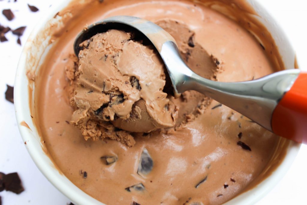 Chocolate Chunk Nutella Ice Cream is a sinfully delicious no-churn homemade ice cream. Ghirardelli chocolate chunks in a creamy chocolate Nutella ice cream.