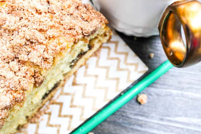 Reduced-Fat Cinnamon Swirl Coffee Cake cinnamon coffee cake close up with mug