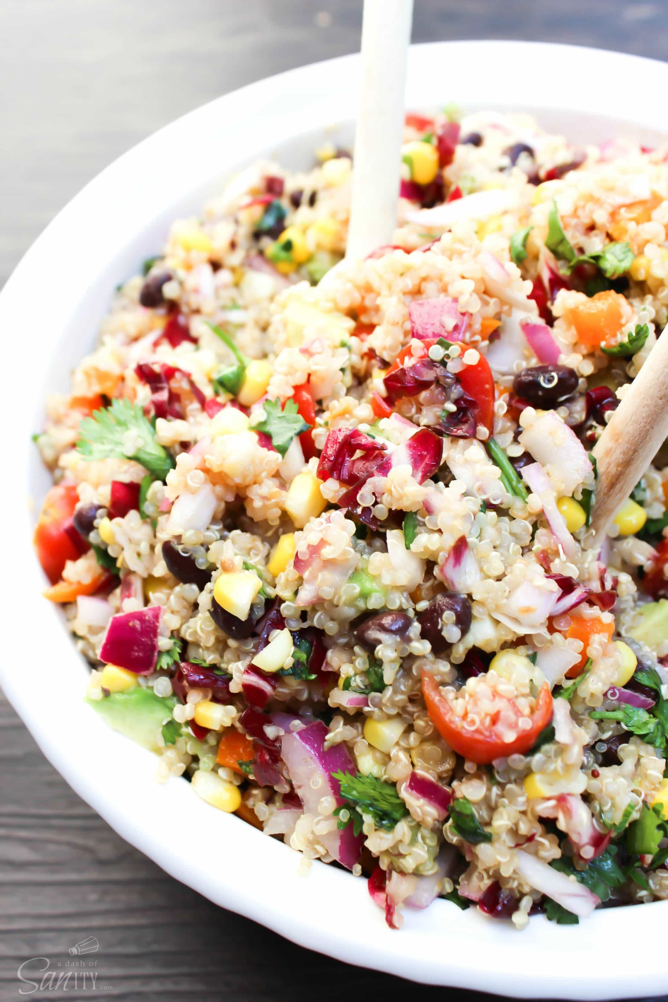 This colorful Southwestern Quinoa Salad is a delightful combination of fresh vegetables, black beans, and quinoa, all dressed in a cumin vinaigrette. 
