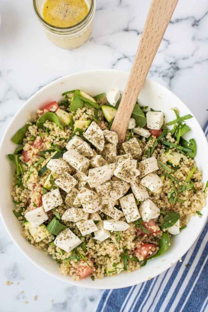 photo of the salad with the cheese and seasonings added