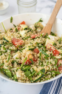 close-up photo of a bowl of Italian quinoa salad