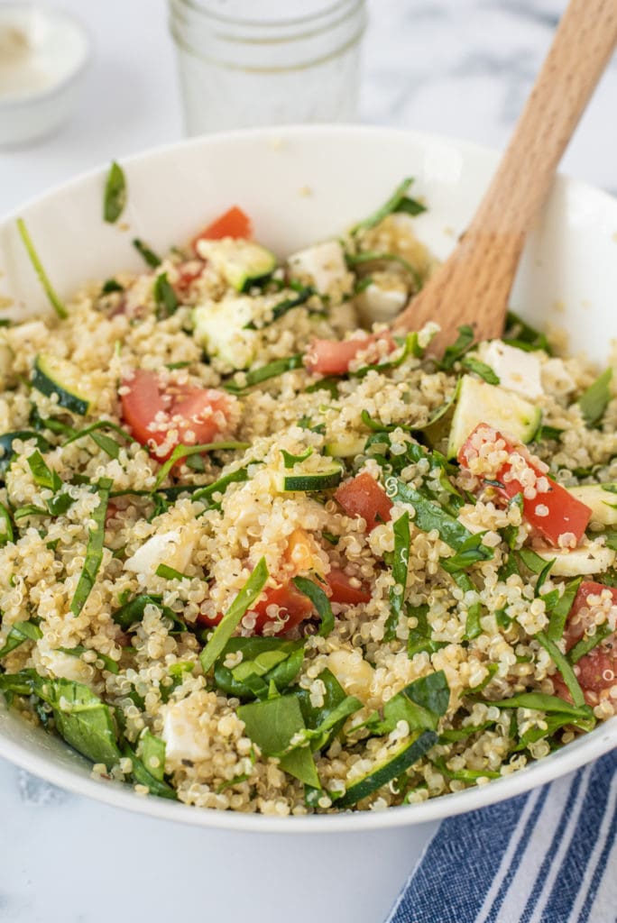 close-up photo of a bowl of Italian quinoa salad