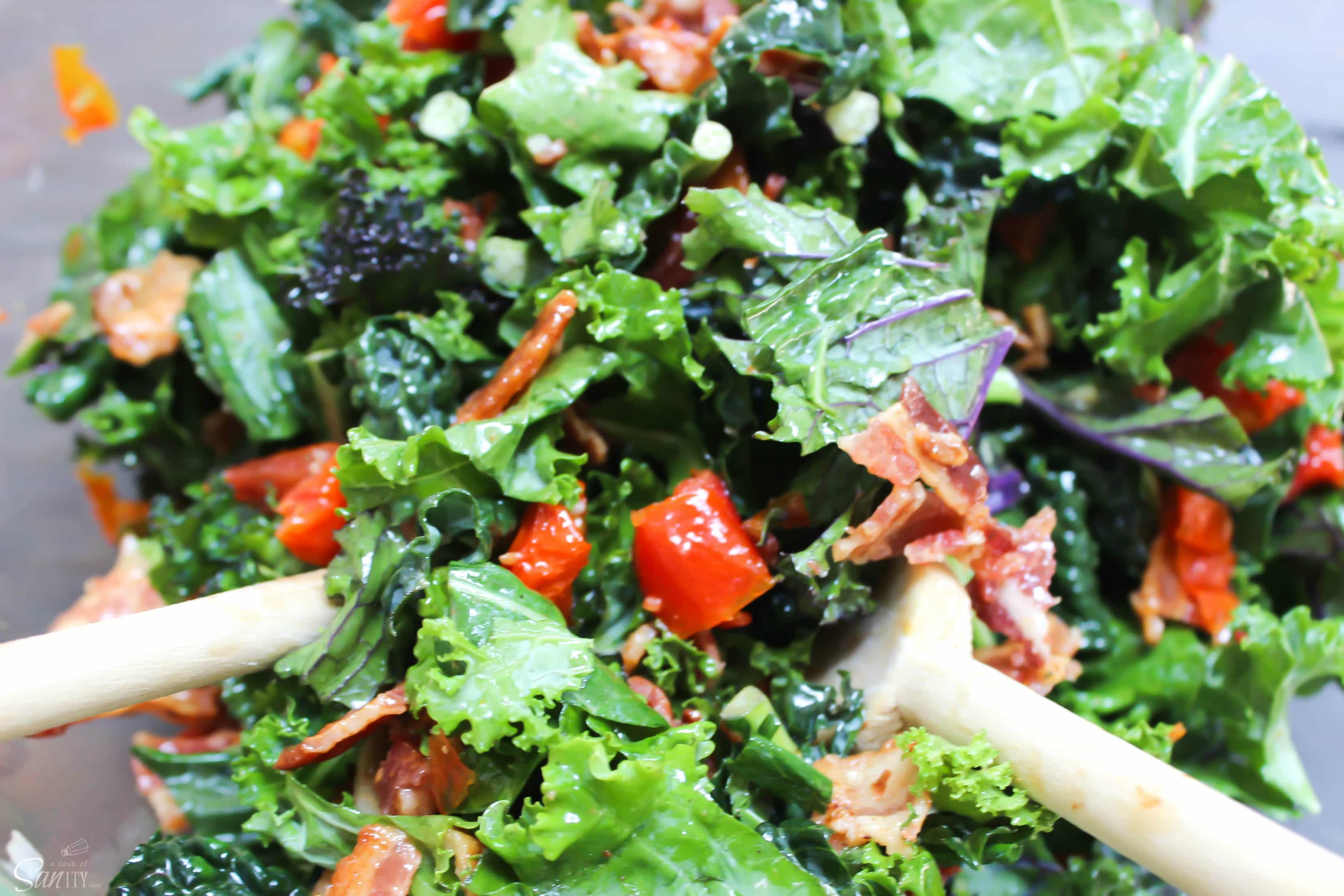 This “BLT” Kale Salad” has large chunks of bacon, kale,& roasted tomatoes with a lemon garlic dressing. This salad takes the term BLT to a whole new level. This “BLT” Kale Salad” has large chunks of bacon, kale,& roasted tomatoes with a lemon garlic dressing. This salad takes the term BLT to a whole new level.