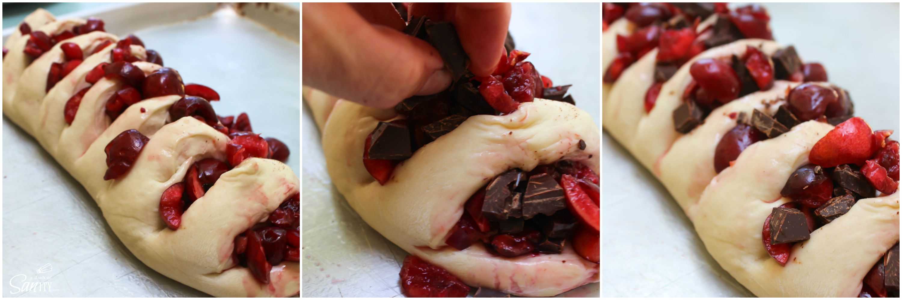 This Chocolate Cherry Bread tastes just like a buttery chocolate croissant. Deliciously made with fresh cherries, dark chocolate, and a Rhodes bread loaf.